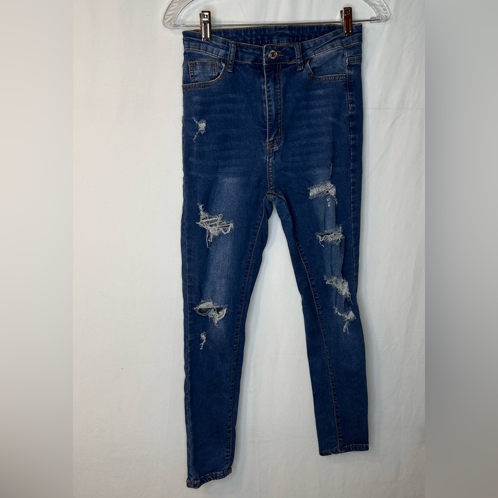 SHEIN Girl’s Straight Leg Jeans Distressed- Dark Blue Washed Size 6